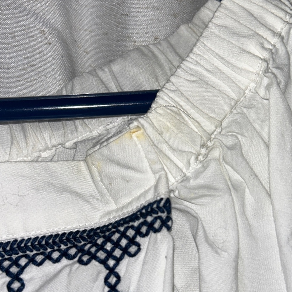 a.n.a White Off-Shoulder Embroidered Peasant Top with Navy Trim - Picture 6 of 9